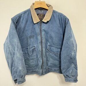 Vintage Eddie Bauer Goose Down Jacket Canvas Bomber Mens L Corduroy Collar 80s